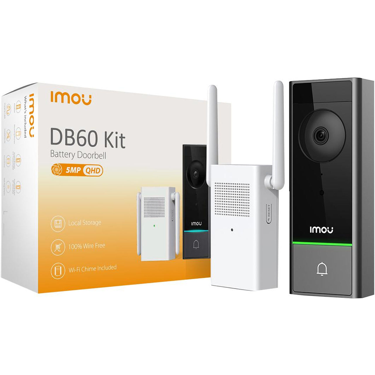 Смарт звънец с видеокамера Imou DB60 Kit DOORBELL-WLESS-DB60KIT-IMOU, Wi-Fi, 5MP UHD резолюция, Сензор за движение, 5m нощно виждане, 4 GB eMMC вътрешна памет, 6200 mAh батерия, IP65